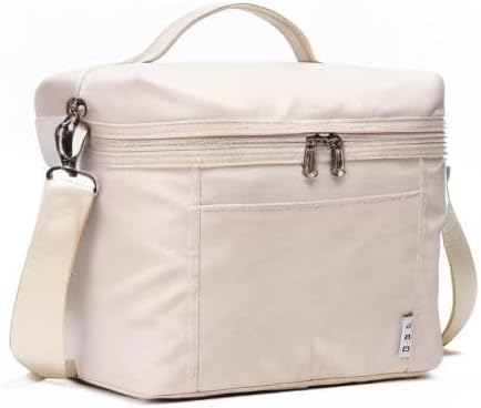 NOL Natural Organic Lifestyle Insulated Lunch Bags for Women Cooler Bag Lightweight Nylon Waterproof Lunch Box For Work (Small, Cream)