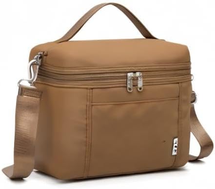 NOL Natural Organic Lifestyle Insulated Lunch Bags for Women Cooler Bag Lightweight Nylon Waterproof Lunch Box For Work (Medium(normal),Brown