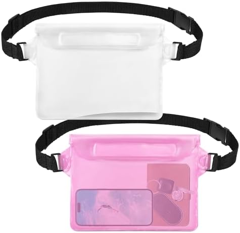 2-Pack Waterproof Pouch with Adjustable Waist Strap, Waterproof Dry Bag, Keeps Cell Phones and Valuables Safe and Dry, Perfect for Kayaking, Beach, Camping and Swimming (Black)