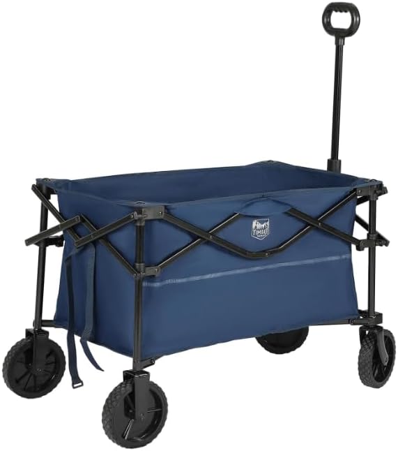 TIMBER RIDGE Folding Collapsible Wagon, Utility Push Pull Beach Wagon with All-Terrain Universal Wheels, Heavy Duty Foldable Grocery Cart for Outdoor Garden Camping Shopping, Holds 225 lbs, Dark Blue