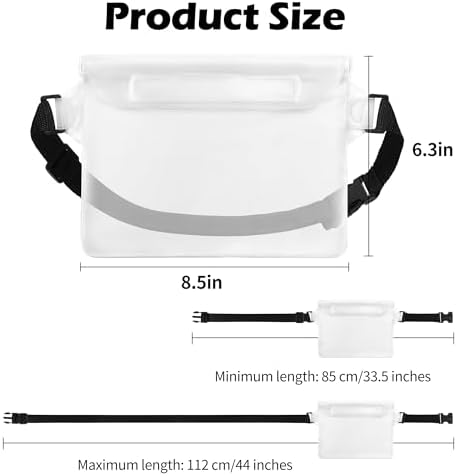 2-Pack Waterproof Pouch with Adjustable Waist Strap, Waterproof Dry Bag, Keeps Cell Phones and Valuables Safe and Dry, Perfect for Kayaking, Beach, Camping and Swimming (Black)