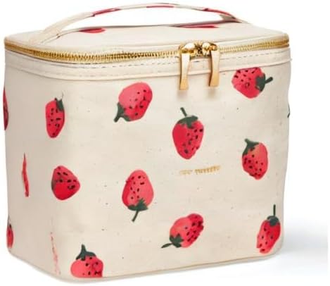 kate spade new york Insulated Lunch Tote, Small Lunch Cooler, Cute Lunch Bag for Women, Thermal Bag with Double Zipper Close and Carrying Handle, Strawberries