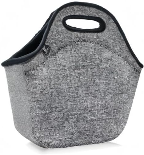 LOVAC Insulated Neoprene Lunch Bag for Men,Reusable Lunch Tote,Durable and Waterproof Lunch Bags,Soft and Lightweight (Black-Grey)