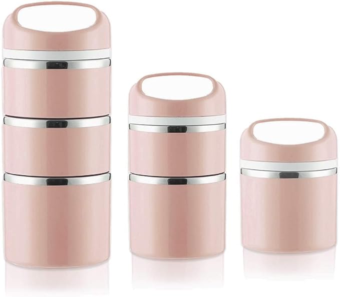 Lille Home Stackable Stainless Steel Thermal Compartment Lunch/Snack Box, 3-Tier Insulated Bento/Food Container with Lunch Bag, and Three Extra Seals, 43OZ (Gold)