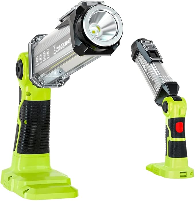 YEX-BUR Flashlight for Ryobi 18V Battery, 25W 2000LM LED Work Light, Portable Floodlights, Camping Light with Hook for Workshop,Garage,Camping,Emergencies