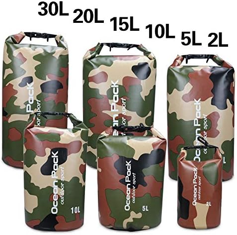 Outdoor Dry Sack/Floating Waterproof Bag 2L/3L/5L/10L/15L/20L/30L for Boating, Kayaking, Hiking, Snowboarding, Camping, Rafting, Fishing, Backpacking (Camouflage, 30L)