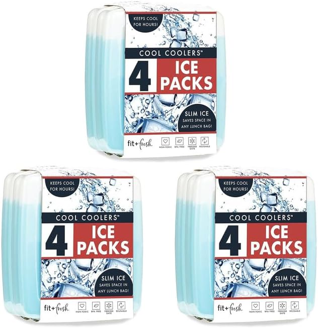 Cool Coolers by Fit + Fresh, Reusable & Long-Lasting Slim Ice Packs, Cold Packs for Lunch Boxes, Ice Packs for Lunch Bags, Blue 12 Pack