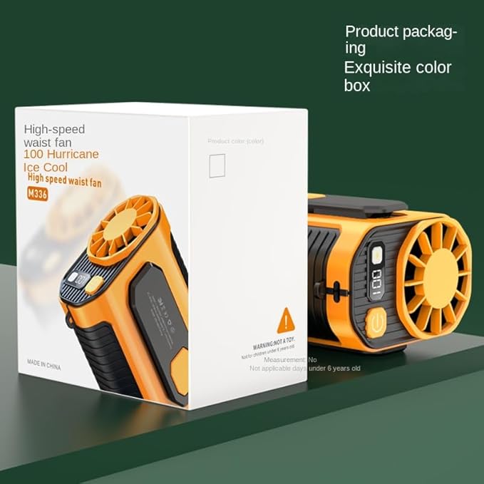 Camping & Outdoor Waist Fan - Portable Belt Clip-on Fan, USB Rechargeable, 100 Speed Settings, Hands-Free Personal Cooling for Hiking, Travel, Sports (orange)