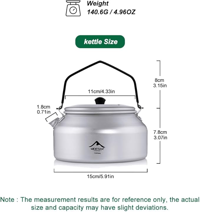 Widesea UltraLight 1L Camping Kettle, Hard-Anodized Aluminum Open Flame Safe Tea & Coffee Pot with Heat-Resistant Handle, Portable for Campfire, Backpacking, Hiking, and Outdoor Adventures