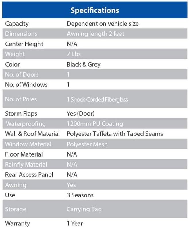 Napier Sportz Cove SUV Tailgate Tent with Awning Shade and Mesh Screen Door (Mid to Full Sized SUV's and Minivans)