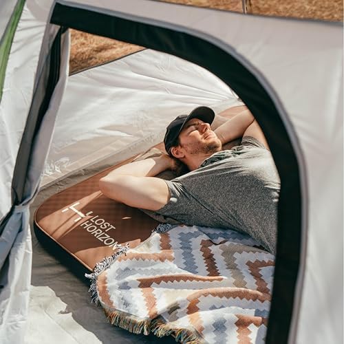 LOSTHORIZON Air & Foam Camping Mattress, Self-Inflating Sleeping Pad, 4.5" Thick, with Air Pump, Queen