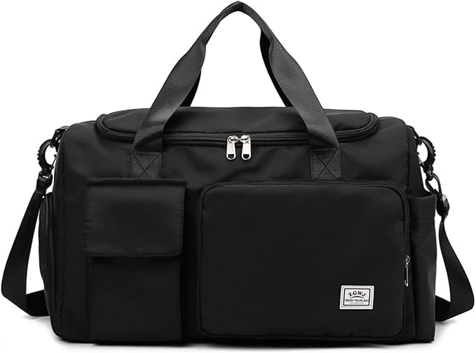 Travel Duffel Tote Bag with Dry Wet Separation Pocket, Weekender Bag for Women and Men,Waterproof Bag with Shoe Compartment Lightweight and Easy Carry on Black