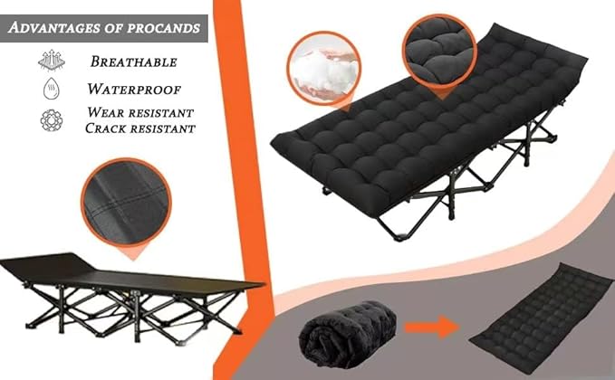 Camping Cot, Folding Cot Camping Cots for Adults Portable Folding Outdoor Bed with Mat and Carry Bag, Heavy Duty Sleeping Cots for Outdoor Travel Camp Beach Vacation (Black)