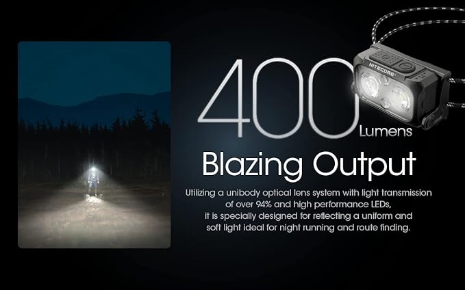 Nitecore NU25 400 UL Ultra Lightweight Headlamp, 400 Lumen USB-C Rechargeable with Lumentac Organizer for Back Packing, Camping and Running (Black)