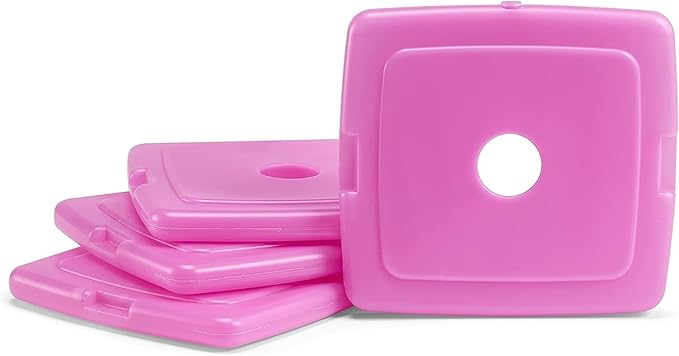 Cool Coolers by Fit & Fresh 4 Pack Slim Ice Packs, Quick Freeze Space Saving Reusable Ice Packs for Lunch Boxes or Coolers, Purple