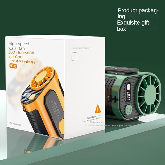Camping & Outdoor Waist Fan - Portable Belt Clip-on Fan, USB Rechargeable, 100 Speed Settings, Hands-Free Personal Cooling for Hiking, Travel, Sports (green)