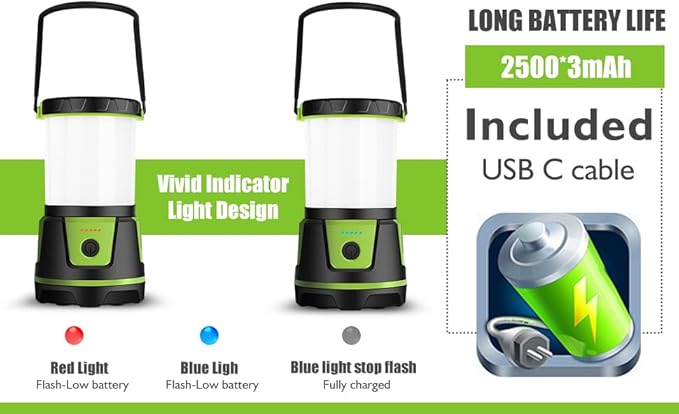 Rechargeable Camping Lantern 3000 Lumens – LED Flashlight with 5 Modes, IP54 Waterproof, 7500mAh Battery, Portable Bright Light for Power Outages, Emergencies, Hurricanes & Hiking