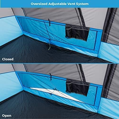 CORE Instant Cabin Tents with LED Lights | 6 Person / 9 Person / 12 Person Family Multi Room Lighted Pop Up Tents for Camping | Included Storage Pockets for Camping Accessories