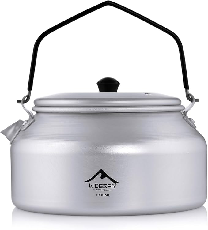 Widesea UltraLight 1L Camping Kettle, Hard-Anodized Aluminum Open Flame Safe Tea & Coffee Pot with Heat-Resistant Handle, Portable for Campfire, Backpacking, Hiking, and Outdoor Adventures
