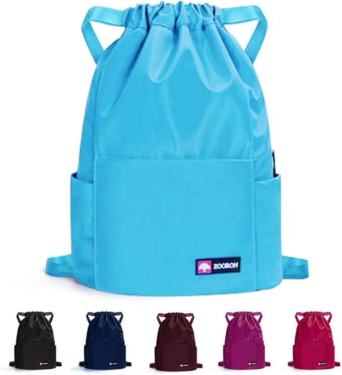 ZOORON Waterproof Drawstring Gym Backpack Bag for Men & Women, Sport Gym Sack Mini Travel Daypack