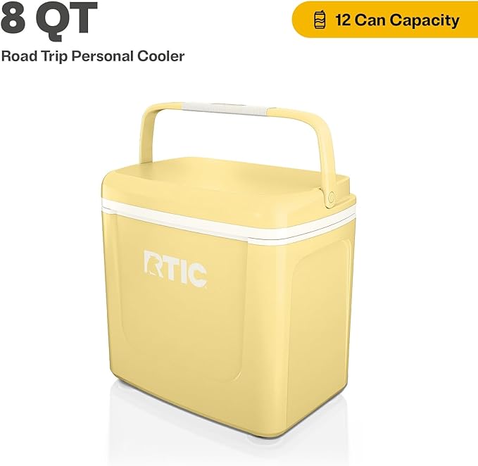 RTIC 8 QT Road Trip Personal Cooler, Small, Compact, Insulated, Portable Ice Chest Box for Food, Drink, Beverage, Beach, Camping, Picnic, Fishing, Boat, 12-Can Capacity