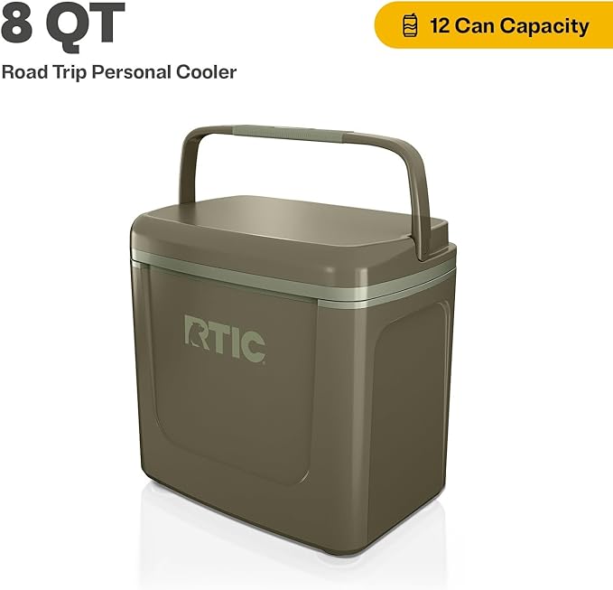 RTIC 8 QT Road Trip Personal Cooler, Small, Compact, Insulated, Portable Ice Chest Box for Food, Drink, Beverage, Beach, Camping, Picnic, Fishing, Boat, 12-Can Capacity