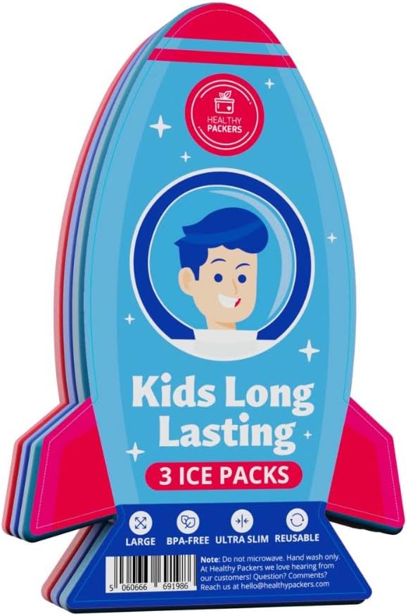 Slim Ice Packs for Lunch Boxes Kids - 3-Pack Long-Lasting Spaceship Lunch Box Ice Packs for Kids - Slim Reusable Ice Packs for Lunch Boxes, Lunch Bags, and Coolers - Multicolored (Spaceship)