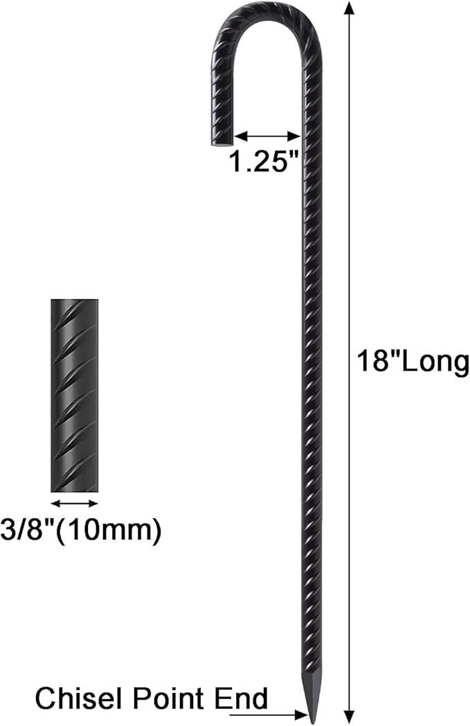 VVOKGO 18 Inch Ground Rebar Stakes, 16Pcs J Hook Extra Heavy Duty Rust Proof Coated Steel Ground Anchors with Chisel Point End for Camping Tent Canopy and Link Fence