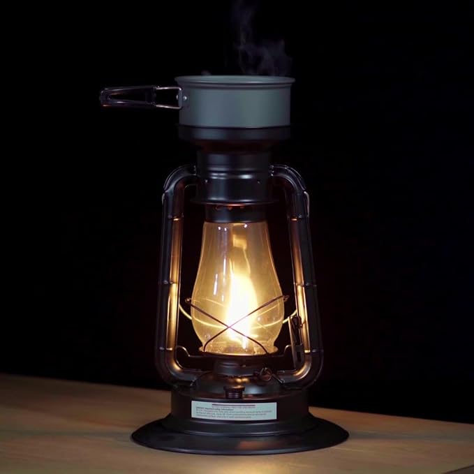 Rayo Heater Cooker Emergency Lantern, Non-Electric Fuel Lamp with Cooking Pot for Camping or Emergencies, 10-12 Hour Burn, Black, 15"