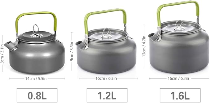 Lixada Camping Kettle 0.8L/1.2L/1.6L for Boiling Water, Coffee Pot Tea Kettle Aluminum Alloy Teapot with Silicon Handle Carry Bag for Hiking Outdoor Picnic
