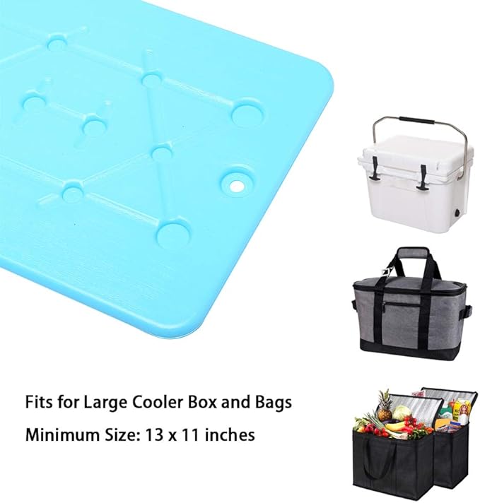 XL Large Ice Packs for Coolers - Slim Freezer Packs for Camping- Long Lasting Reusable Dry Ice Blocks, 13 x 10 x 0.5 inch, Quick Freeze - Set of 4