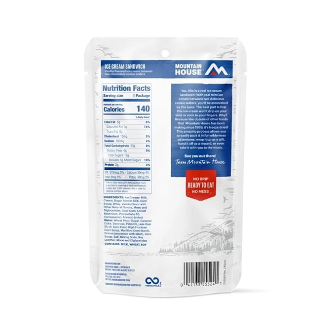 Mountain House Vanilla Ice Cream Sandwich | Freeze Dried Backpacking & Camping Food | 12-Pack
