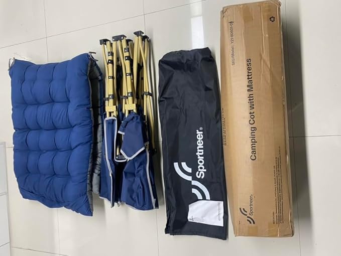 Sportneer Camping Cot: 1200D Double Layer Oxford Camping Cots for Adults - Heavy-Duty Foldable Cots for Camping Travel Tent Day Outdoor & Home Guest, Camping Cots with Mattress Carry Bag & 2 Pockets
