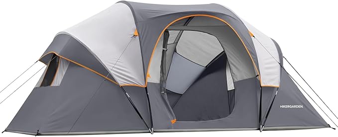 HIKERGARDEN 10 Person Camping Tent - Portable Easy Set Up Family Tent for Camp, Windproof Fabric Dome Tent Outdoor for Hiking, Backpacking, Traveling-14'x11'x74in(H)