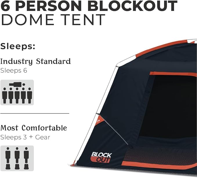 CORE Blackout 6 Person & 9 Person Dome Tent | Best Car Camping Outdoor Family Camp Tent | Included Storage Pockets for Camping Accessories | Portable Tent for Camping with Carry Bag