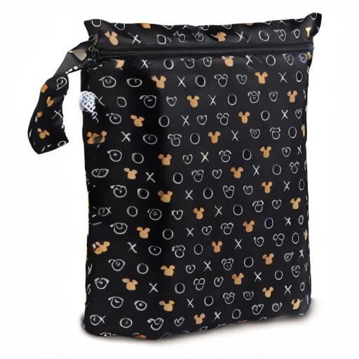 Bumkins Disney Waterproof Wet Bag for Baby, Travel, Swim Suit, Cloth Diapers, Pump Parts, Pool, Beach, Gym Clothes, Toiletry, Hook to Stroller, Daycare, Zip Reusable Wetdry Packing, Minnie Mouse Icon