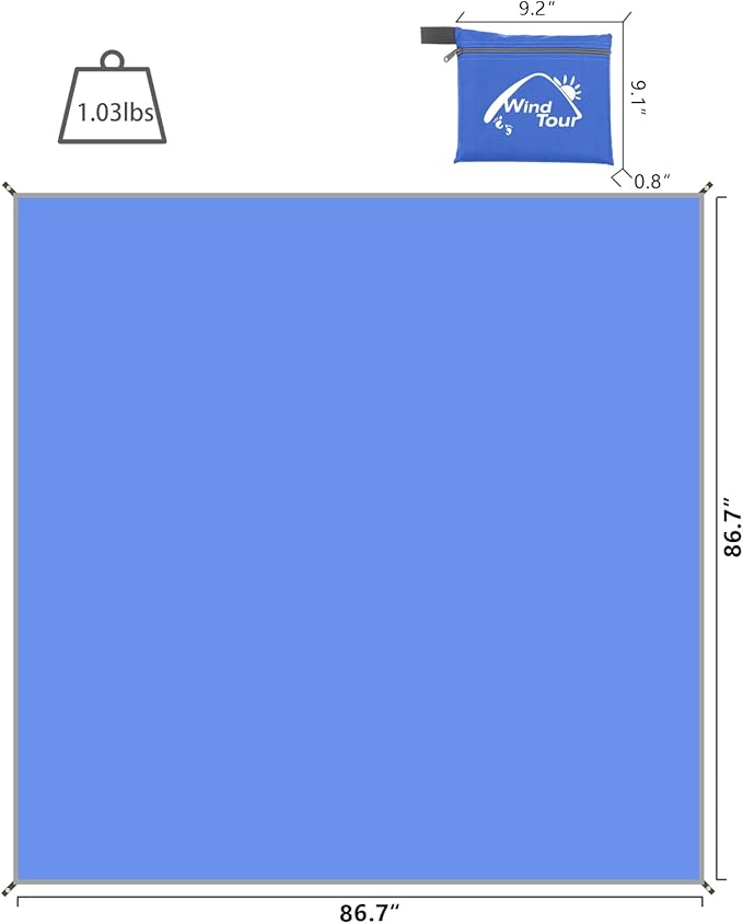 Wind Tour Portable Multifunctional Outdoor Camping Tarp Groundsheet Footprint Lightweight Floor and Ground Tarps for Camping Hiking with Carry Bag (Blue-86.6" x 86.6")