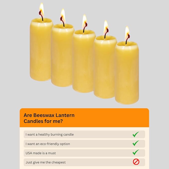 Original Pure Beeswax Lantern Candle - Set of 5, 12H Burn Time, 100% Pure Beeswax Candle, Indoor/Outdoor, Emergency Use