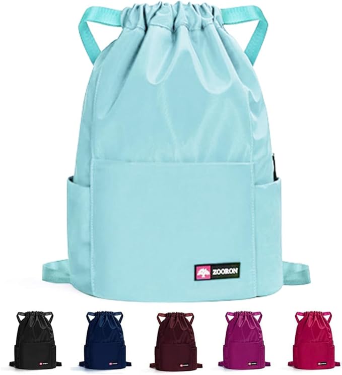 ZOORON Waterproof Drawstring Gym Backpack Bag for Men & Women, Sport Gym Sack Mini Travel Daypack