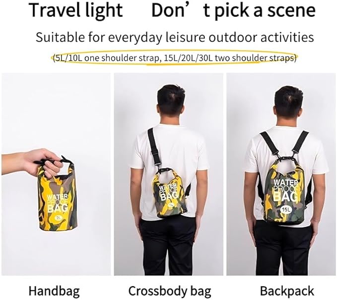 Waterproof Dry Bag Combo 5-30L Roll Top Dry Storage Bag Backpack for Kayaking Boating Beach Camping Travel Fishing, w/Phone Case & Collapsible Water Bottle & Sunglasses & Ear Band,Orange 10L