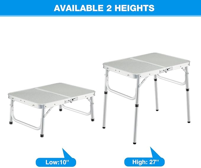 REDCAMP Small Folding Camping Table,2ft Portable Aluminum Outdoor Small Foldable Table Adjustable Height Lightweight for Picnic Cooking Beach