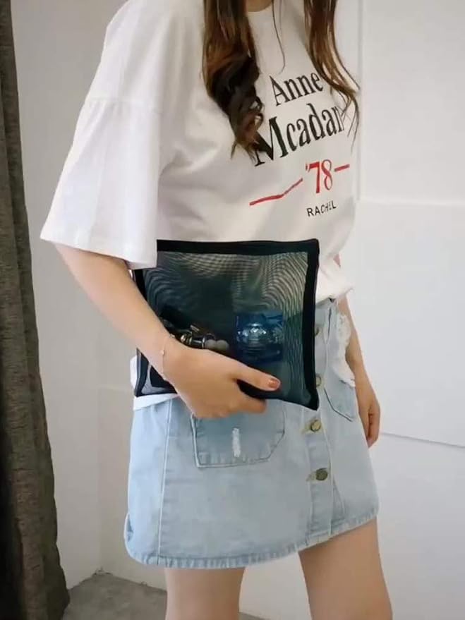 Clear Cosmetic Bags Zip Makeup Mesh Bags Pencil Case Pouch Travel Toiletry Kit Set Storage Case (Black)