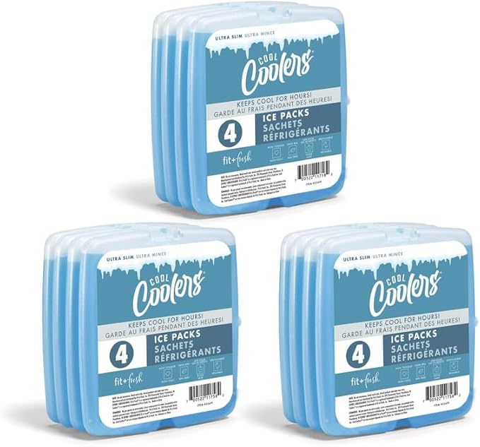 Cool Coolers by Fit + Fresh, Reusable & Long-Lasting Slim Ice Packs, Cold Packs for Lunch Boxes, Ice Packs for Lunch Bags, Blue 12 Pack