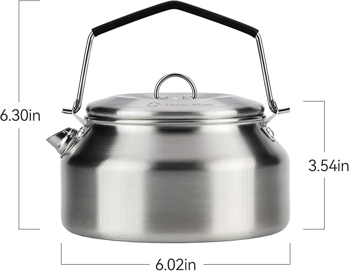 1L Camping Kettle, Portable Camp Tea Coffee Pot, Lightweight Stainless Steel Teapot, Fast Heating Boiling Water, for Outdoor Campfire Hiking Camping Picnic, Khaki
