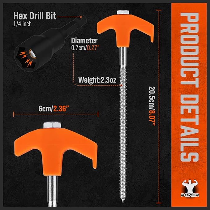 HORUSDY 26 Pack 8.07 Inch Heavy Duty Tent Stakes Tent Pegs Camping Stakes with with 4x13ft Rope & 1 Stopper T Pull Hook