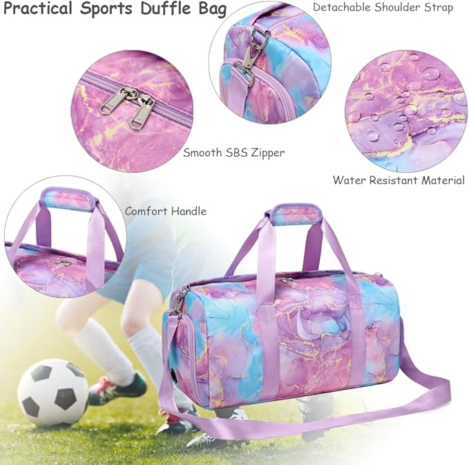 Dance Bag for Girls Gym Bag Sports Duffle Bag with Shoes Compartment Wet Pocket Weekender Overnight Bag for Girls Women Teens Travel Duffle Bag Water Resistant