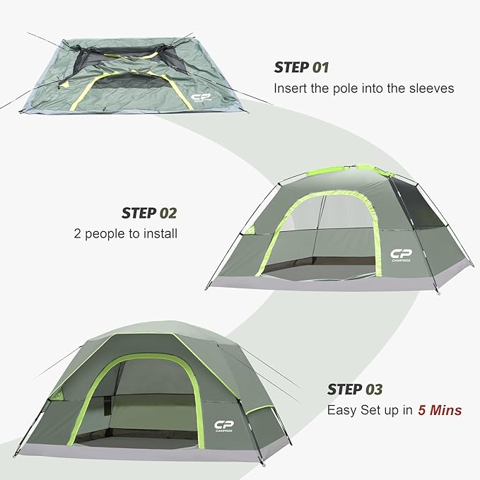 CAMPROS CP Tents for Camping 4/6 Person Tent Waterproof Windproof Double Layer Camping Tent, Easy Setup Dome Tent with Large Mesh Windows & Wider Door for Outdoor Camping & Hiking