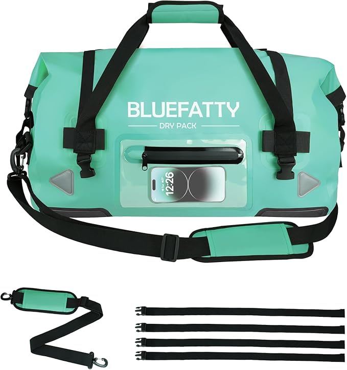 Large Waterproof Duffel Bag Roll-top Heavy Duty Dry Duffle Bags for Motorcycling, Rafting, Boating, SUP, Kayaking, Travel, 70L(Ocean Green)