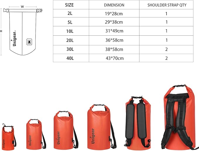 Unigear Dry Bag Waterproof, 2L/5L/10L/20L/30L/40L Floating and Lightweight Bags for Kayaking, Boating, Fishing, Swimming and Camping with Waterproof Phone Case