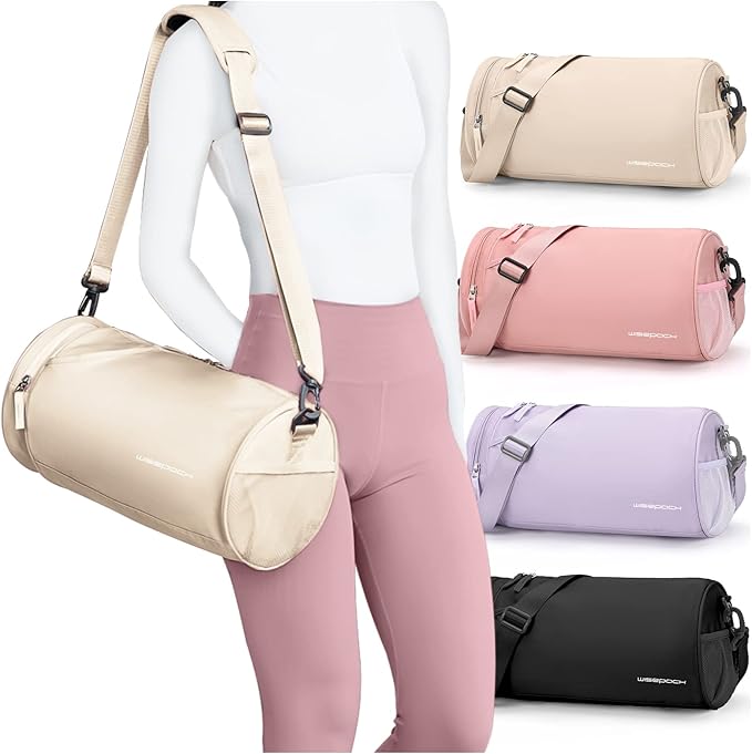 Small Women's Workout Bag - Waterproof Mini Duffle Gym Bag with Wet Pocket - Carry On Weekender for Dance, Swimming, Yoga, Fitness - White